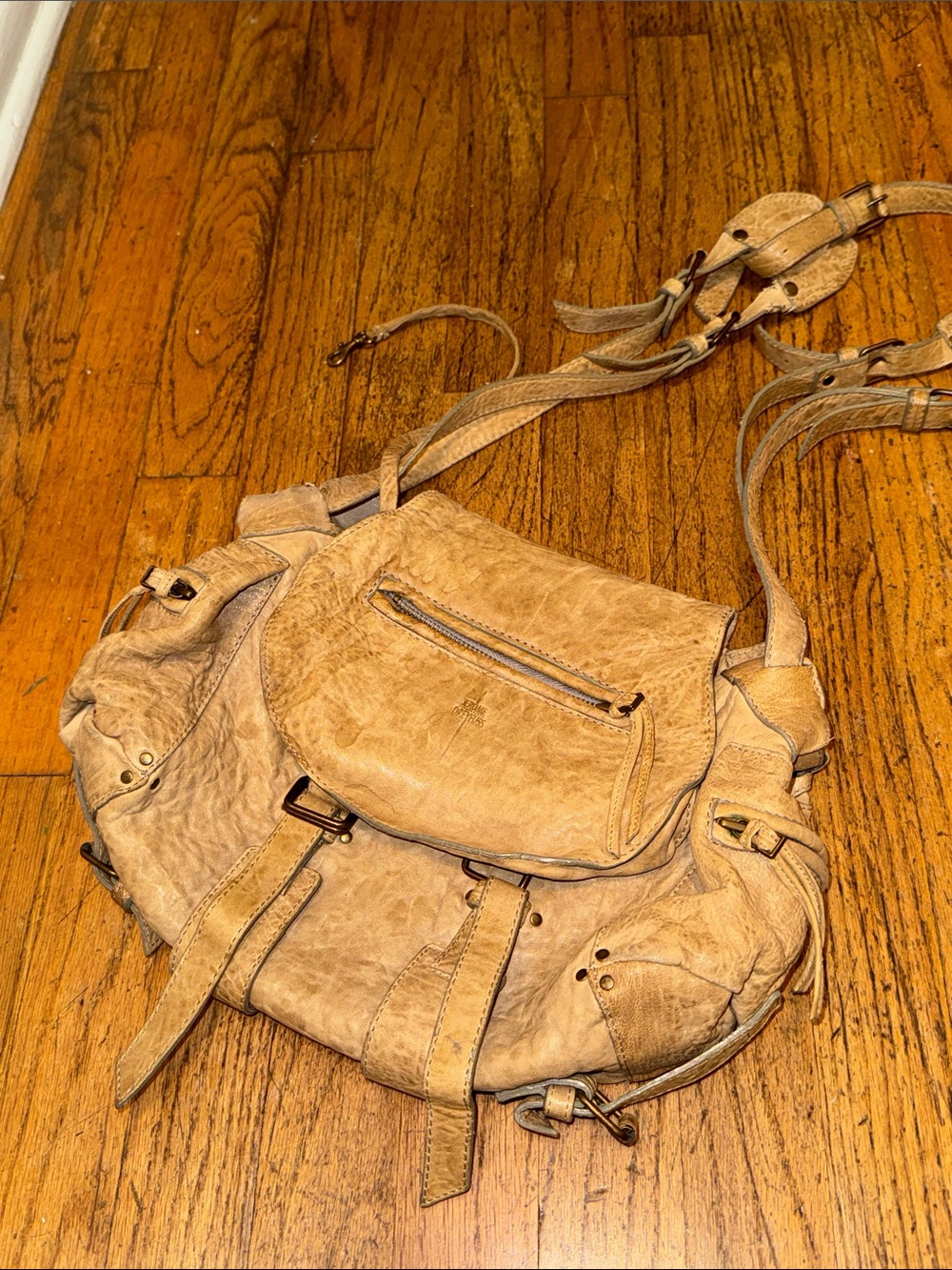 Jerome Dreyfuss Distressed Tan Leather Twee leather crossbody bag